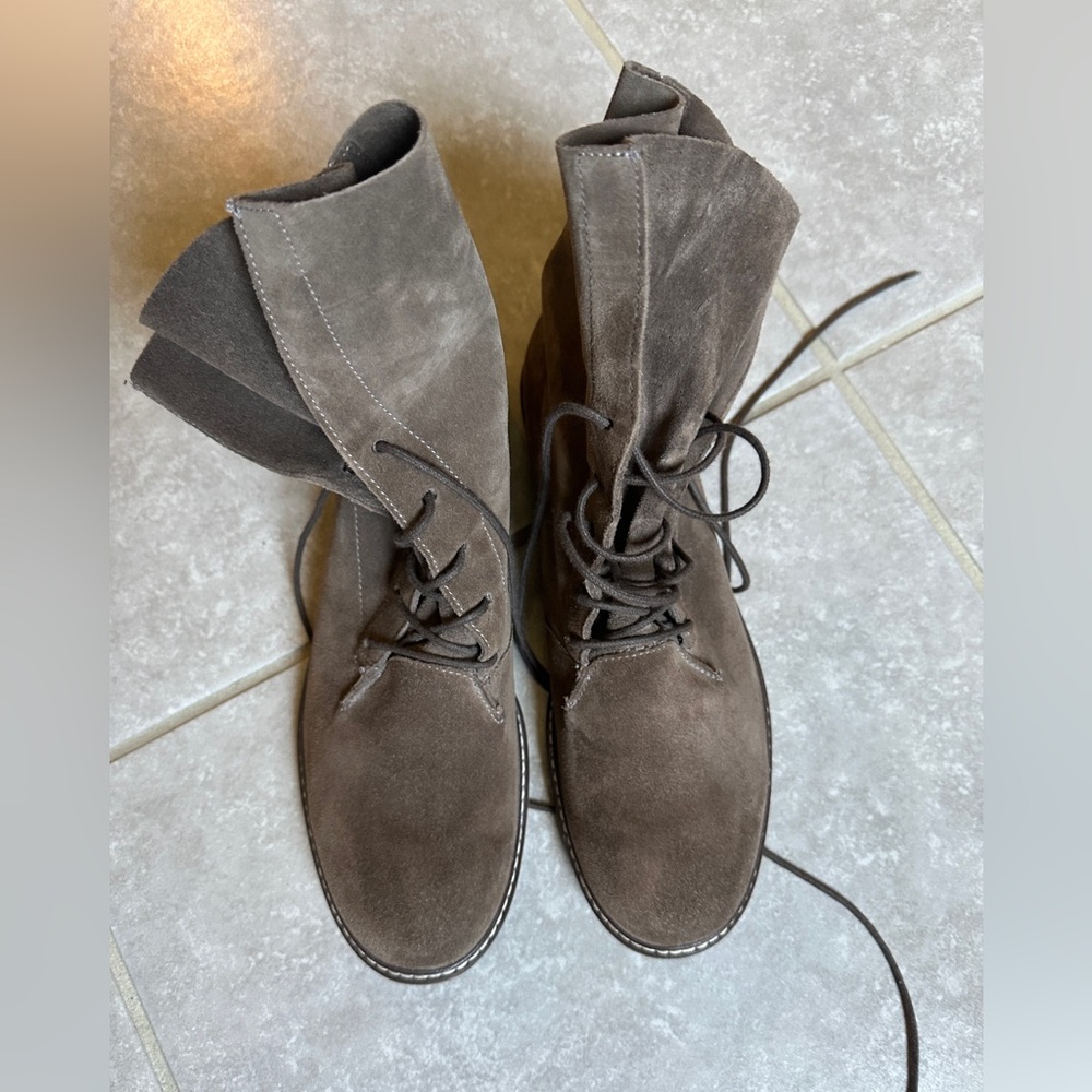 Brown Suede Lace-Up Boots